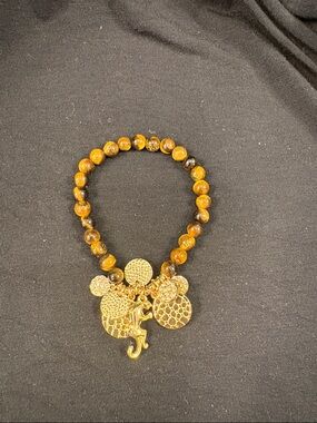 Lilly Pulitzer Gold jaguar Charm Amber Brown Beaded Bracelet